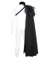 Black Gothic Medieval One Shoulder Feather Long Cape for Men