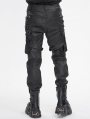 Black and Silver Studded Punk Gothic Leather Fitted Pants for Men