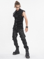 Black and Silver Studded Punk Gothic Leather Fitted Pants for Men