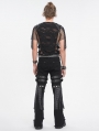 Black Gothic Punk Decadent Studded Chain Tassel Flared Pants for Men