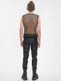 Black Gothic Punk Casual See Through Fishnet Vest Top for Men