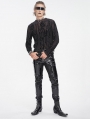 Black Gothic Cyberpunk Pattern Long Sleeve Mesh T-Shirt for Men