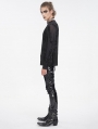 Black Gothic Cyberpunk Pattern Long Sleeve Mesh T-Shirt for Men
