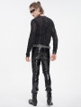Black Gothic Cyberpunk Pattern Long Sleeve Mesh T-Shirt for Men