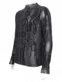 Black Gothic Cyberpunk Pattern Long Sleeve Mesh T-Shirt for Men