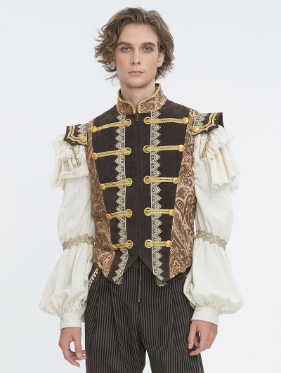 Gold and Brown Brocade Retro Armor Waistcoat for Men