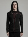 Black and Red Gothic Punk Mesh Splicing Long Sleeve T-Shirt for Men