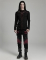 Black and Red Gothic Punk Mesh Splicing Long Sleeve T-Shirt for Men