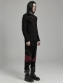 Black and Red Gothic Punk Mesh Splicing Long Sleeve T-Shirt for Men