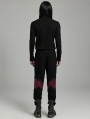 Black and Red Gothic Punk Mesh Splicing Long Sleeve T-Shirt for Men