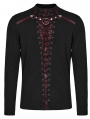 Black and Red Gothic Punk Mesh Splicing Long Sleeve T-Shirt for Men