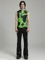 Black and Green Gothic Tie-Dyed Cyber Tank Top for Men