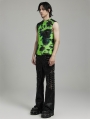 Black and Green Gothic Tie-Dyed Cyber Tank Top for Men