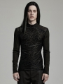 Black Vintage Gothic Flocking Pattern Mesh Long Sleeve T-Shirt for Men