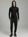 Black Vintage Gothic Flocking Pattern Mesh Long Sleeve T-Shirt for Men