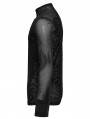 Black Vintage Gothic Flocking Pattern Mesh Long Sleeve T-Shirt for Men