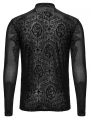 Black Vintage Gothic Flocking Pattern Mesh Long Sleeve T-Shirt for Men