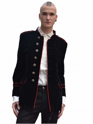 Black and Red Military Style Gothic Coat for Men