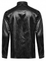 Black Gothic Daily Crack Leather Textured Fitted Men's Shirt
