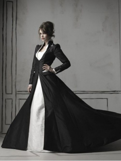 Black and White Long Sleeves Gothic Wedding Dress