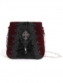 Wine Red Gothic Retro Velvet Lace Applique Chain Strap Shoulder Bag