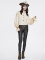 Ivory Vintage Gothic Lantern Sleeve Button Front Shirt for Women