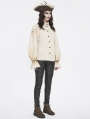 Ivory Vintage Gothic Lantern Sleeve Button Front Shirt for Women