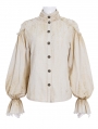 Ivory Vintage Gothic Lantern Sleeve Button Front Shirt for Women