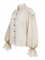 Ivory Vintage Gothic Lantern Sleeve Button Front Shirt for Women