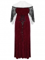 Black and Red Gothic Romantic Off-Shoulder Embossed Velvet Plus Size Long Dress