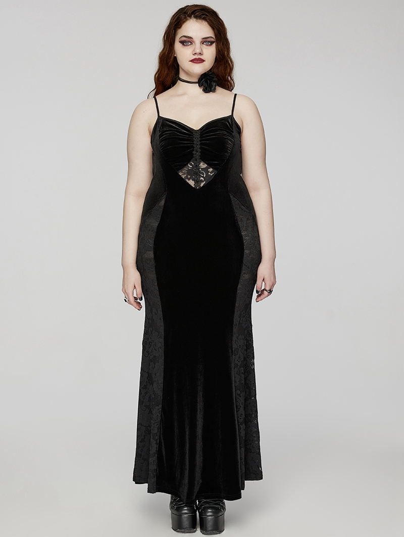 Black Gothic Sexy Elegant Dark Heart Slip Fishtail Plus Size Long Dress