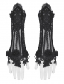 Black Romantic Gothic Rose Lace Appliqued Gloves