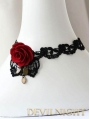 Black Lace Red Flower Romantic Gothic Necklace