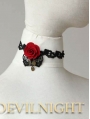 Black Lace Red Flower Romantic Gothic Necklace