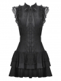 Black Gothic Frilly Lace Flutter Sleeve Mini Shirt Dress