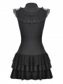 Black Gothic Frilly Lace Flutter Sleeve Mini Shirt Dress