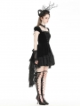 Black Gothic Velvet Cap Sleeve Dark Swallowtail Princess High-Low Dress