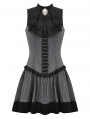 Dark Gray Striped Gothic Preppy Style Sleeveless Short Dress