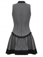 Dark Gray Striped Gothic Preppy Style Sleeveless Short Dress