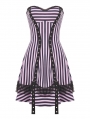 Black and Pink Striped Gothic Punk Eyelet Short Dress
