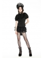 Black Gothic Dolly Ruffled Button Up Short Sleeve Blouse for Women