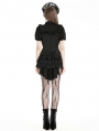 Black Gothic Dolly Ruffled Button Up Short Sleeve Blouse for Women