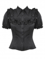 Black Gothic Dolly Ruffled Button Up Short Sleeve Blouse for Women