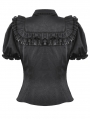 Black Gothic Dolly Ruffled Button Up Short Sleeve Blouse for Women