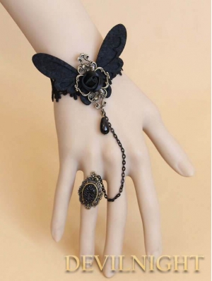 Black Lace Butterfly Flower Gothic Bracelet Ring Jewelry 