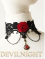 Black Lace Red Flower Pendant Gothic Necklace 