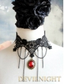 Black Lace Red Pendant Chain Gothic Vampire Necklace