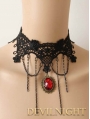 Black Lace Red Pendant Chain Gothic Vampire Necklace