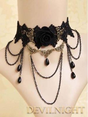 Black Lace Flower Chain Gothic Necklace Jewelry