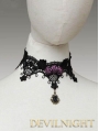 Black Lace Purple Flower Romantic Gothic Necklace